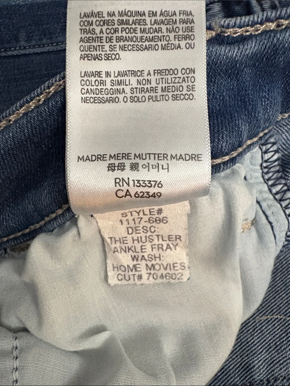 MOTHER The Hustler Ankle Fray in Home Movies Medium Blue Wash Size 27